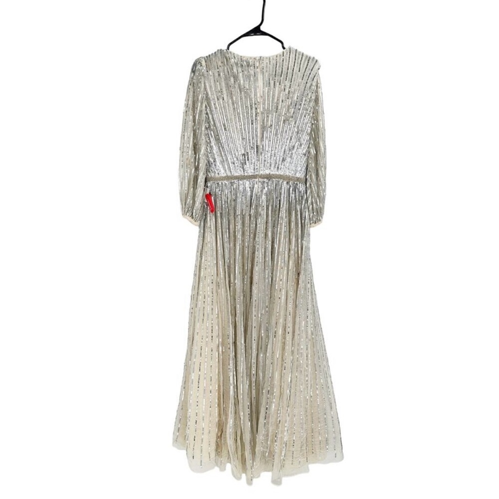 Mac Duggal 5509 Silver Nude Sequined Wrap Over 3/4 Sleeve Gown Size 10 New - Picture 6 of 6